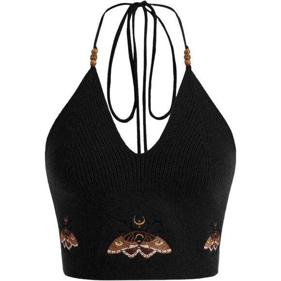 Tops - Women's Crochet Halter Top Acrylic V Neck Crop for Beach Party Night Out